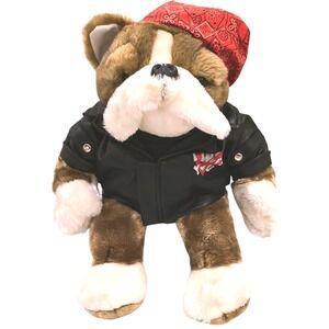 90s VTG Dan Dee Bulldog Biker I Wuff You Faux Leather Jacket Red Bandana 18"